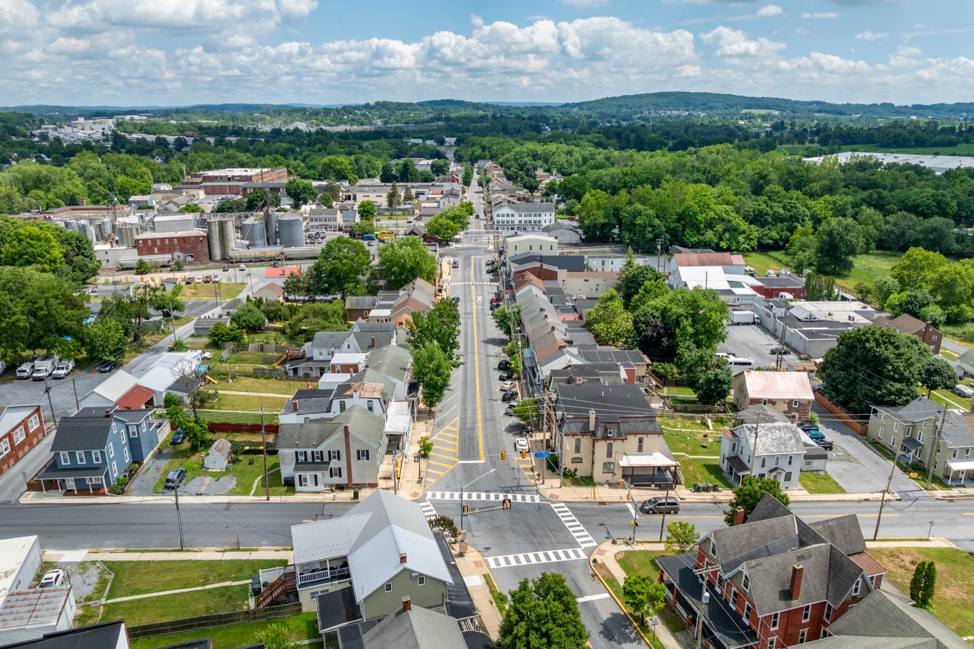 Aerial view of Main Street in Denver, Pennsylvania